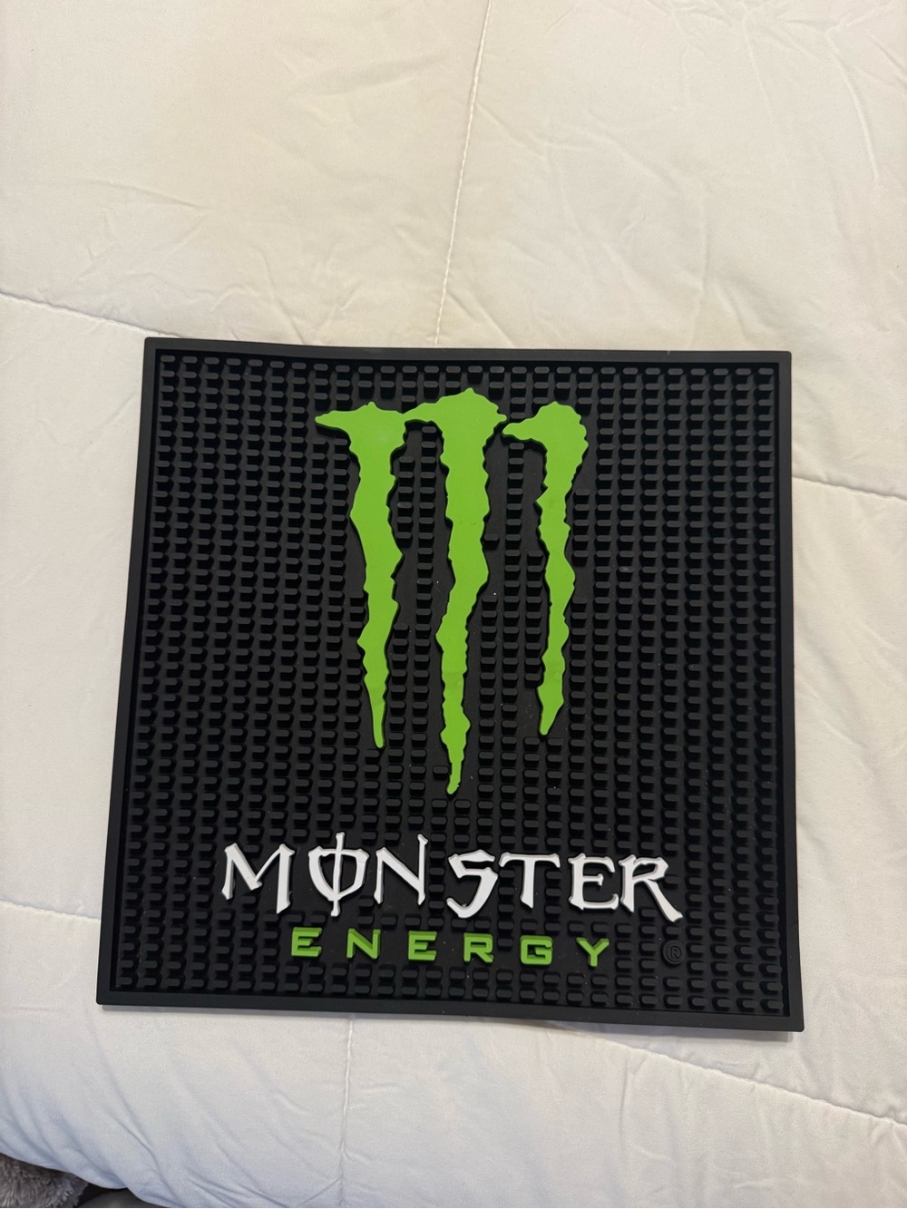 Monster Energy Rubber Bar Mat 12”x12” - Black & Green